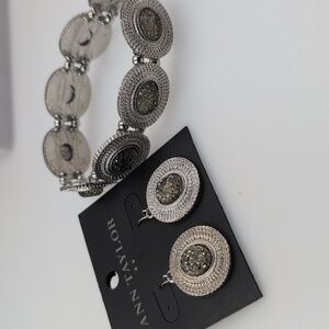 Ann Taylor Silver and Drusy Inspired Earrings + Stretch Bracelet